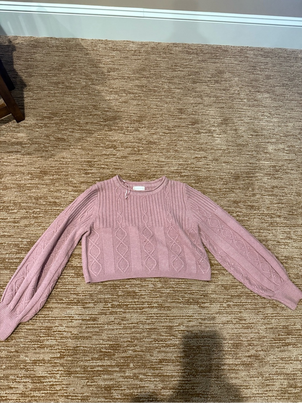 Altar'd State Dusty Rose Cable Knit Cropped Crewneck Sweater